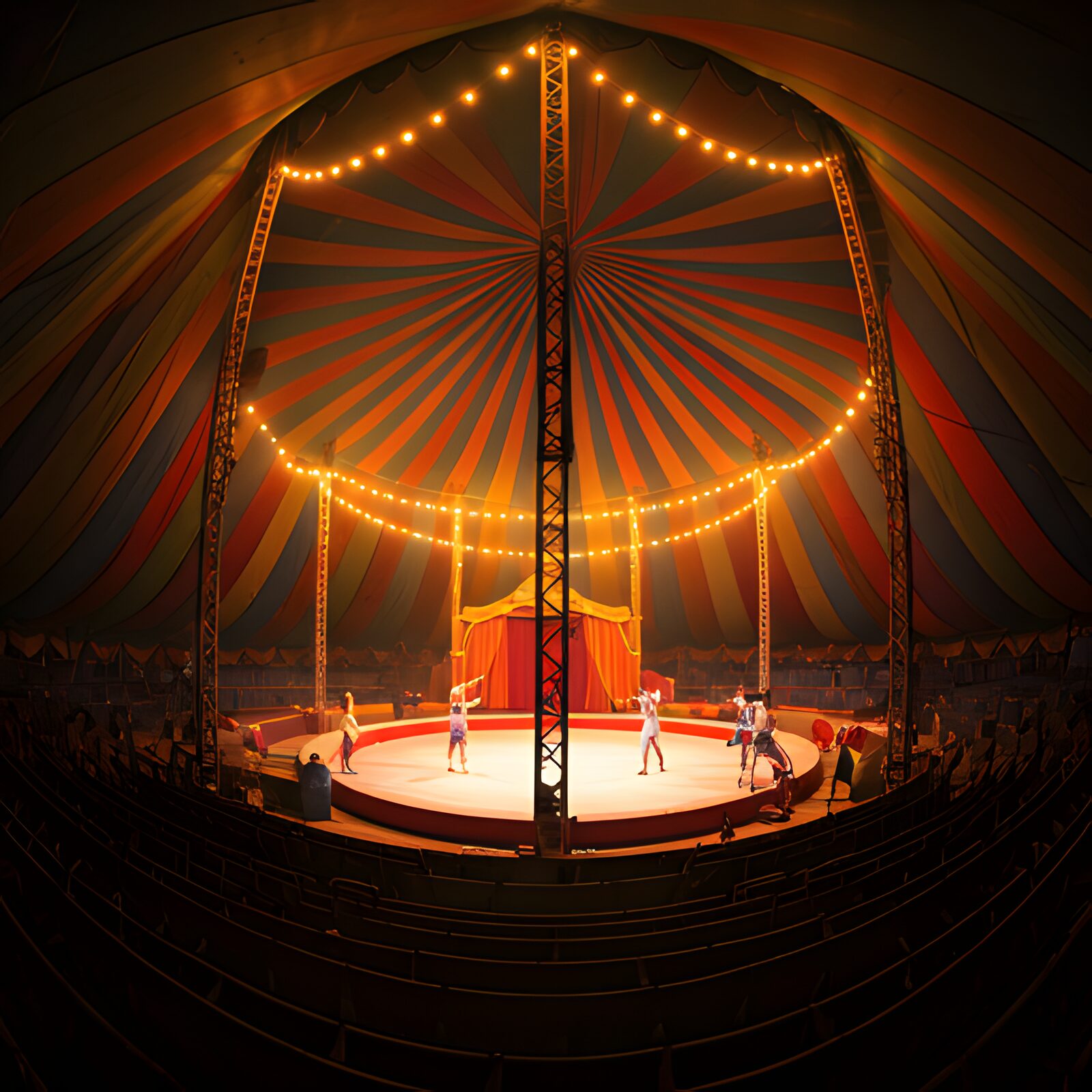 Sandfly Circus performing under a warmly lit big-top tent